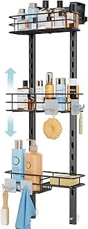 Nieifi Over the Door Shower Caddy,Adjustable 3 Tier Hanging Shower Organizer with,Soap Holder Bathroom Shelves with Hooks, Black