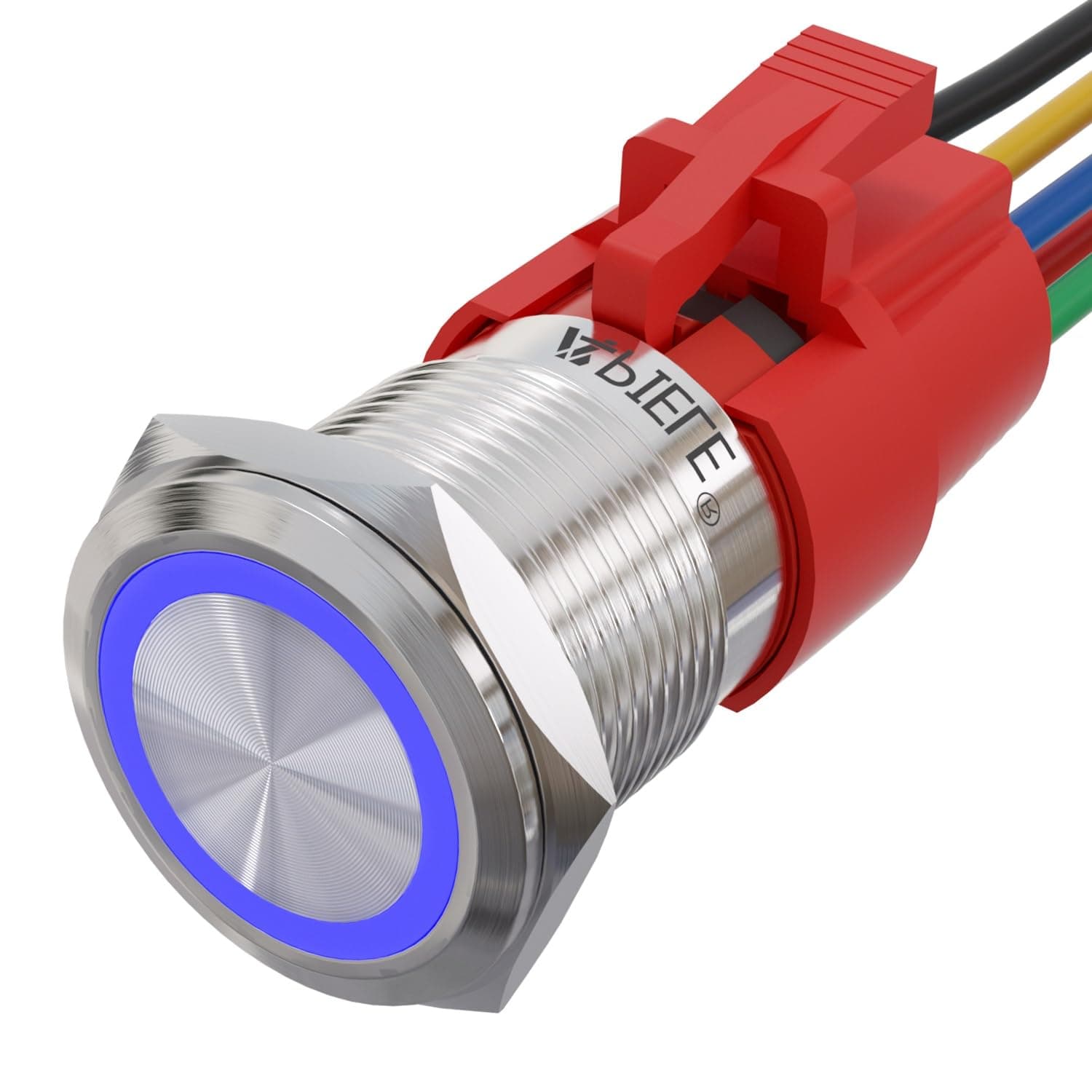 19mm Momentary Push Button Switch On Off Stainless Steel with 12V LED Angel Eye Head for 19mm 3/4 Mounting Hole with Wire Socket Plug Self-Reset (Blue)