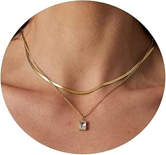 TasisoHerringbone Choker Necklace Set Double Layer Snake Chain Herringbone Chain Necklace Layering Necklace Set Cuban Chain Necklace for Women