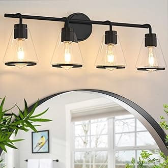 Black Bathroom Light Fixtures 4 Light Bathroom Vanity Lights Over Mirror with Clear Glass Shade, 30 Inch Vanity Lights for Bedroom Modern Wall Sconce Lighting (Exclude E26 Bulb)