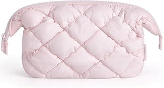 BAGSMARTQuilted Travel Makeup Bag, Puffy Toiletry Organizer with Wide Opening, Cosmetic Storage for Women's Accessories, Pink