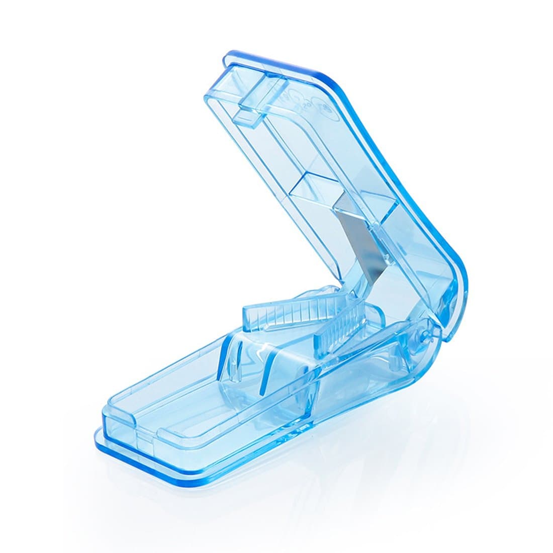 Pill Box Cutter Splitter Crusher - Travel Portable Pill Box Case - Medicine/Vitamin Organizer with Cutter - Flexible V-Shaped Holder Grips All Size Multi Shape Pills Accurate Cut