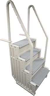 Confer Plastics Step-1X: Sturdy Above Ground Entry System with Dual Handrails and Slip-Resistant Steps, Easy Installation, Supports up to 400 lbs - Proudly Made in USA. Warm Grey with Grey Treads