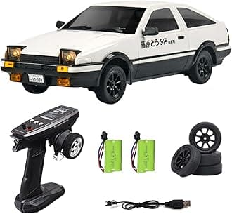 FLYCOLOR 1:18 AE86 Model LD1801 RC Drift Car 1/18 2.4G Remote Control on Road ESP Gyroscope LED Mini RC Racing Cars (White)