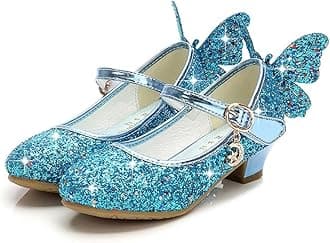 Girls Princess Shoes Toddlers Sequin Sweet Bows Sandals Little Girls Party Pumps Sparkle Wedding Dress Shoes Blue 2.5UK