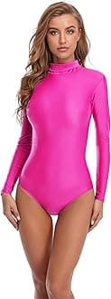 speeriseWomen Turtleneck Long Sleeve Bodysuit, Adult Stretchy Leotards Tops with Zipper Closure Soft Jumpsuit for Gymnastics