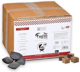 FREGRILL Premium Charcoal Briquettes for Barbecue and Grill - All-Natural BBQ Charcoal for Cooking and Grilling - Long-Lasting Barbeque Charcoal with Fire Starter Cubes for Ignition (Briquettes, 10KG)