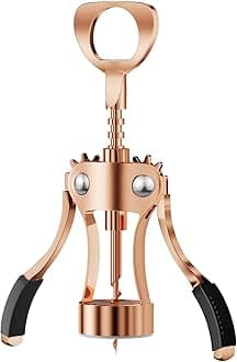 KORCCI Wine Opener, Heavy-Duty Zinc Alloy Wing Corkscrew, Premium Beer Bottle Opener, Multifunctional Wine Accessories with Ergonomic Handle and Sharp Screw, for Kitchen, Bar, Restaurant (Rose Gold)