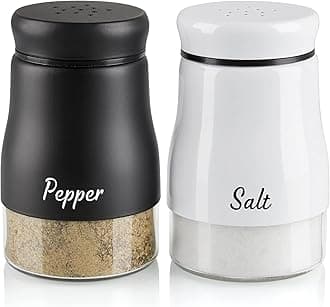 Salt and Pepper Shakers Set, Bivvclaz 5 Ounce Salt and Pepper Dispenser with Glass Bottom, Cute Salt and Pepper Shakers for Modern Home Kitchen Decor, Easy Filling