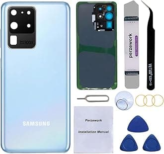 Perzework Rear Back Glass Replacement for Samsung Galaxy S20 Ultra 6.9 inches 5G with Reparing Toolkit and Pre-Installed Adhesive (Cosmic Blue)