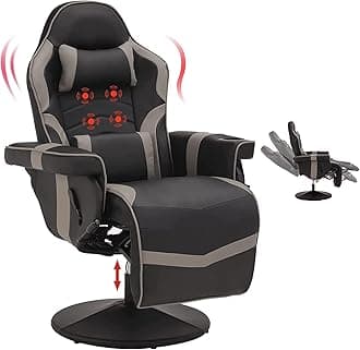 Massage Video Gaming Recliner Chair - Ergonomic Backrest & Seat Height Adjustment Swivel Recliner - PU Leather High Back Computer Office Chair with Cupholder, Headrest, Lumbar Support, Footrest