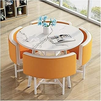 orangeRound Dining Table and Chair Set 1 Table and 4 Chairs Vintage Leather Lounge Chair Office Reception Room Negotiating Table Cafe Library Lounge Cocktail Table