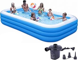 8.5 Feet Rectangular Inflatable Pool with Electric Pump Full-Sized Swimming with Family Bathtub for Kids Adults Outdoor Backyard Garden Summer Party (Blue)