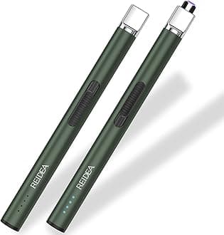 REIDEA 2 Pack Electric Lighter USB Rechargeable Safety Lock with LED Battery Indicator Flameless Windproof Arc Plasma Lighter for Candle, Fireworks (S4 Pro, Pine Green)