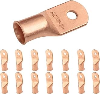 SELTERM 2/0 AWG (70 mm²) - 1/4" (M6) ⌀ Hole UL Heavy Duty Wire Lugs, Battery Cable Ends, Bare Copper Eyelets, Tubular Ring Terminal Connectors [B75] - 15 Pack