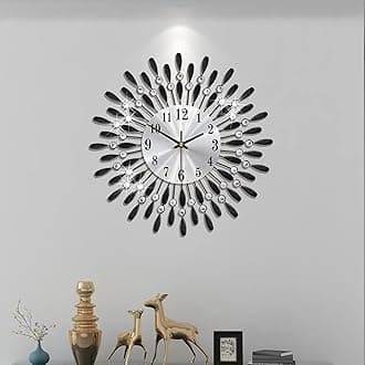 Wall Clocks for Living Room Decor Large Wall Clocks Battery Operated Silent Non-Ticking for Bedroom Kitchen Office Home Decorative 14 Inches Small Round Metal Black Crystal Wall Watch Clock