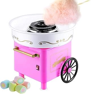 KASTWAVE Retro Cotton Candy Machine for Kids, Includes 2 Reusable Cones, 1 Sugar Scoop, 1 Extractor Head, Vintage Hard & Sugar-Free Cotton Candy Maker, Pink
