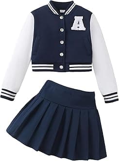 Girls 2 Piece Outfits Skirt Set Button up Jacket Sweatshirt and Pleated Mini Skirts Fall Winter Clothes Size 7-14Y