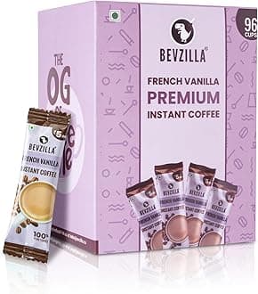 96 Instant Coffee Powder Sachets (Vanilla) - 192 Grams |Arabica Coffee|Easy To Carry| Best For Espresso, Latte, Cappuccino |Enjoy Hot & Cold