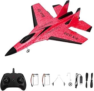 GoolRC FX620 RC Airplane, 2.4GHz Remote Control Airplane, 2 Channel RC Plane, SU-35 RC Glider EPP Aircraft Model with 3-Axis Gyro, Outdoor Flight Toys for Kids and Adults with 2 Battery (Red)