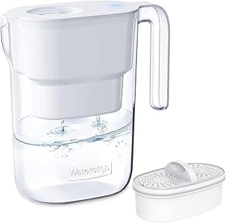 (White) - De-Lovely 5-Cup Water Filter Pitcher with 1 Filter, Long-Lasting ( 757.1ls), 5X Times Lifetime Filtration Jug, Reduces Lead, Fluoride, Chlorine and More, BPA Free, White
