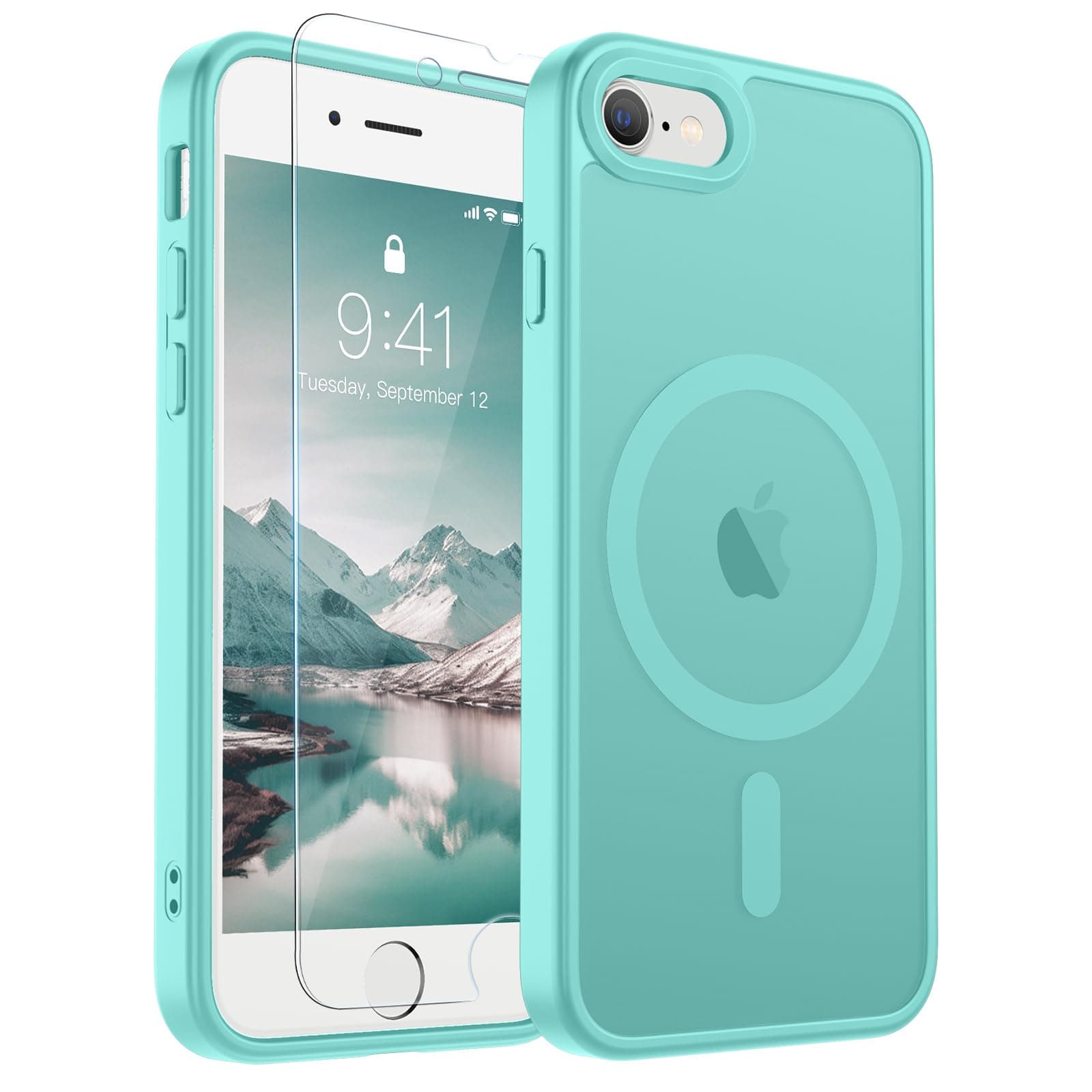 SUPFINE Magnetic for iPhone SE Case 2022 (3rd)/2020 (2nd), iPhone 8 Case (Compatible with MagSafe) (Military Grade Drop Protection) Slim Translucent Matte Phone Case,Blue Green