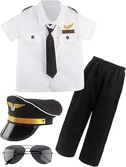 Children Pilot Costume Set Captain Uniform Dress Up for Kids Boys Halloween Cosplay Pretend Role Play Theme Party