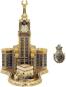Modefa Islamic Turkish Table Decor Showpiece Gift Sculpture Figure Arabic 99 Names of Allah Kaba Clock Tower Replica Gold