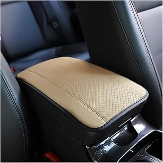 Car Armrest Storage Box Mat, Fiber Leather Car Center Console Cover, Car Armrest Seat Box Cover Accessories Interior Protection for Most Vehicle, SUV, Truck, Car (Beige)
