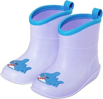 FUNCOO PLUS Baby Wellies for Boys Girls, Lightweight Child Kids Wellies, Animal Cartoon Pattern Welly Boots, Infant Rain Boot Wellingtons Waterproof Boots for 1-6 Years