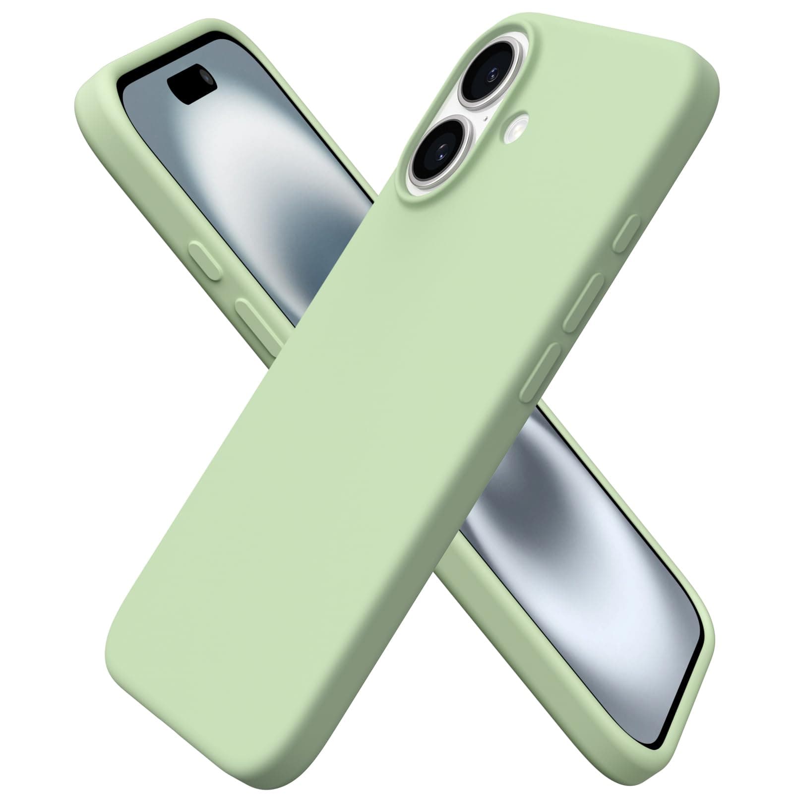 ORNARTO Compatible with iPhone 16 Case 6.1", Slim Liquid Silicone 3 Layers Full Covered Soft Gel Rubber 16 Phone Cases Cover 6.1 inch-Matcha