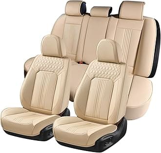 Coverado Car Seat Covers Full Set, 5 Seats Waterproof Nappa Leather Seat Covers for Car, Front and Back Seat Cushions, Universal Seat Covers Auto Seat Protectors Fit for Most Sedans SUV Truck, Beige