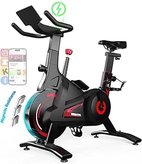 Self-Powered Exercise Bike with Dynamic LED Lights – Stable Triangle Frame, Dual-Stage Drive, 300 lbs Capacity, Silent Magnetic Resistance, Compact Indoor Stationary Bike for Home