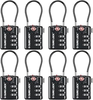 SURE LOCK TSA Compatible Travel Luggage Locks, Inspection Indicator, Easy Read Dials TSA Approved with Zinc Alloy (1, Black 8 Pack)