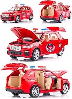 1:32 BMW X5 Police Toy Car Metal Pull Back Diecast Car with Openable Door and Sound Light, Gifts Toys for Kids【 RED 】