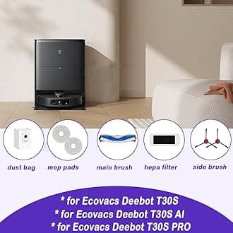 Replacement Parts for ECOVACS DEEBOT T30s Pro/ T30s Robot Vacuum, Accessories Kit Including 1 ZeroTangle Brush, 4 HEPA Filters, 4 Side Brushes, 6 Mop Pads, 4 Dust Bags