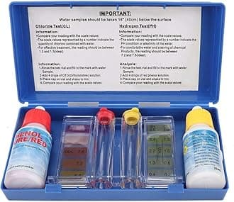 2-in-1 Swimming Pool Water Test Kit, Chlorine and pH Level Testing Set, Blue Storage Case