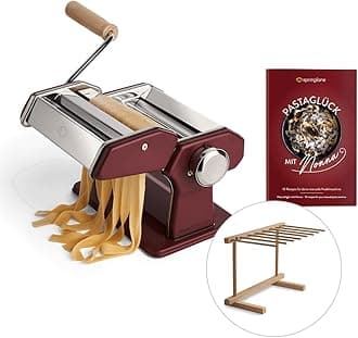Springlane Kitchen Manual Pasta Maker, Stainless Steel - Nonna, Includes Recipe Booklet, Pasta Dryer & 3 Cutting Attachments for Spaghetti, Lasagna, Tagliatelle