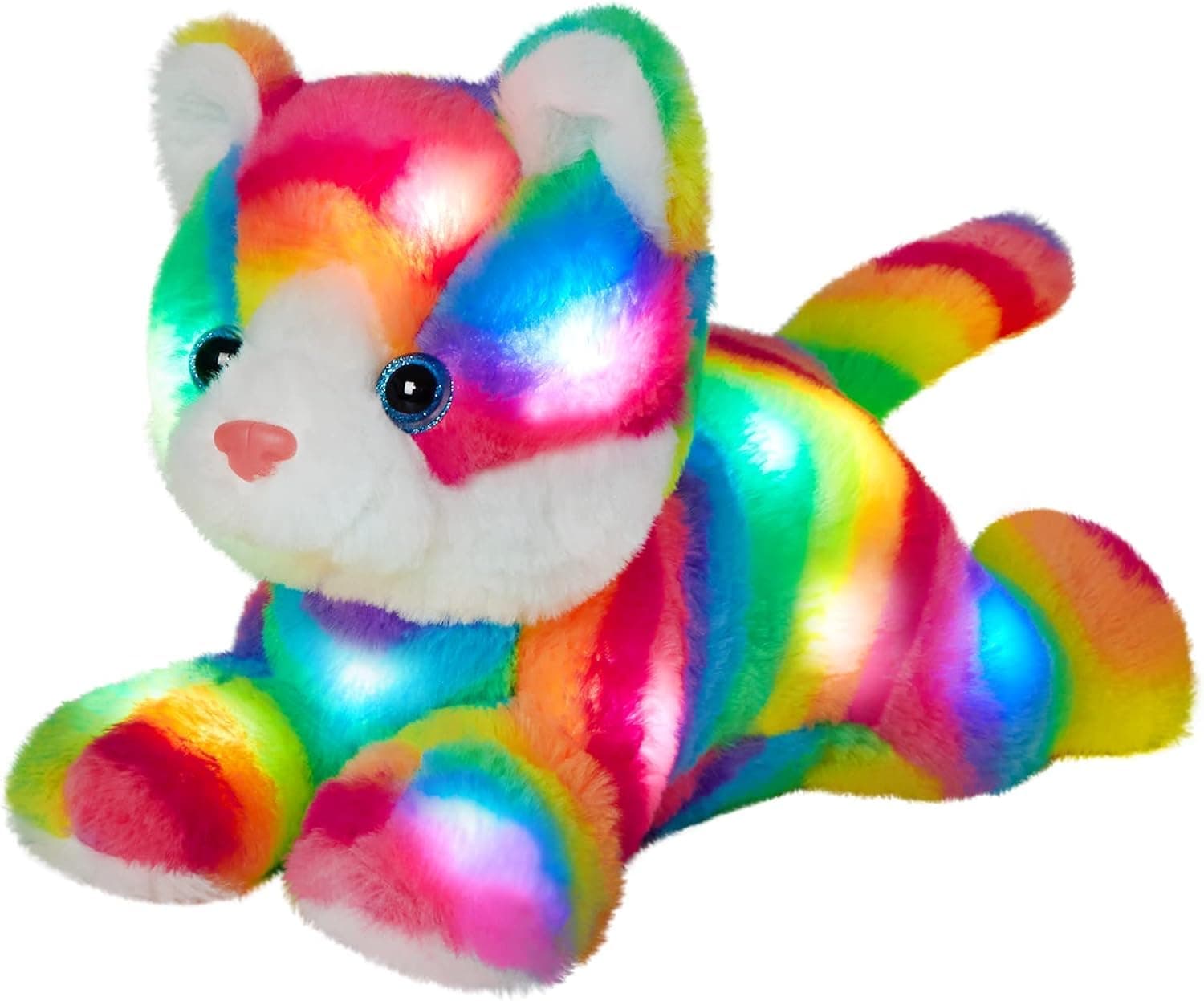 Light up Rainbow Cat Stuffed Animal Soft Kitty Plush Toy with LED Night Light Christmas Children's Day Birthday Gifts for Toddlers Kids Boys and Girls Children, 13''