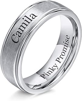 Free Engrave Customise Name Ring Men's Stainless Steel Brushed Finish 6MM Silver Comfort Fit Wedding Band Ring,Personalized Ring Gift for him,Promise Ring Wedding Band