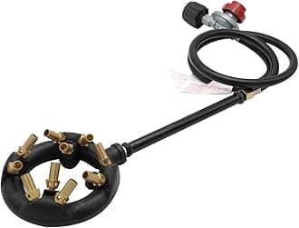 𝑴𝑬𝑵𝑺𝑰 10 Jets Homemade Cast Iron Burner Assembly Flame Control System 41000 BTU with High Pressure Regulator with Hose DIY Forge Pizza Oven Turkey Fryer Accessories