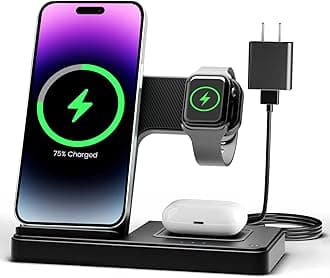Wireless Charger iPhone Charging Station: 3 in 1 Charger Stand Multiple Devices for Apple - iPhone 17 16e 16 15 14 Pro Max 13 12 11 - Watch 11 10 9 8 7 6 5 4 3 2 SE and Ultra Series - Airpods 4 3 Pro