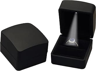 The Jewellery PakThe Jewellery Pak 2 Piece LED Black Ring Box for Proposal, Wedding, Engagement..Luxury Arc Shaped Top Design LED Ring Jewelry Gift Box with Light for Men for Women