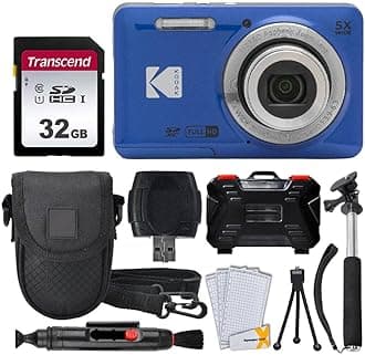 Kodak PIXPRO FZ55 Digital Camera (Blue) + 32GB Memory Card + Point and Shoot Camera Case + Extendable Monopod + Lens Cleaning Pen + LCD Screen Protectors + Table Top Tripod – Ultimate Bundle