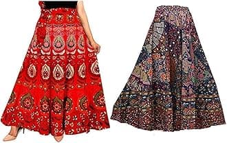 Women's Combo Jaipuri Sanganeri Print, Rajasthani Jaipuri Women Long Mandala Hand Block Fashion Skirt