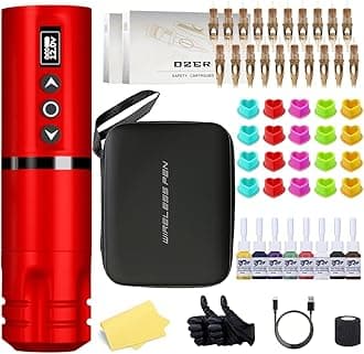 OZER Wireless Tattoo Pen Set - 20 ink cartridges 7 types of tattoo ink only for practice and tattoo accessories - suitable for beginners and artists to use in professional rotary tattoo machines