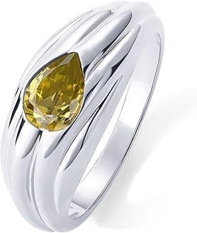 14K Gold Plated Chunky Colored Gemstones Statement Ring for Women | Blue Pink Green Pear Cubic Zirconia Stackable Wave Texture Bands