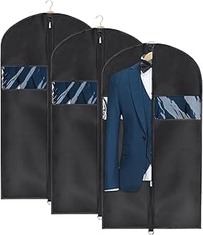 Univivi Garment Bag Suit Bag for Storage and Travel 60 inches, Anti-Moth Protector, Lightweight Study Full Zipper Washable Suit Cover for Dresses, Suits, Coats, Set of 3 (43" x 24"- 3pcs - Oxford)