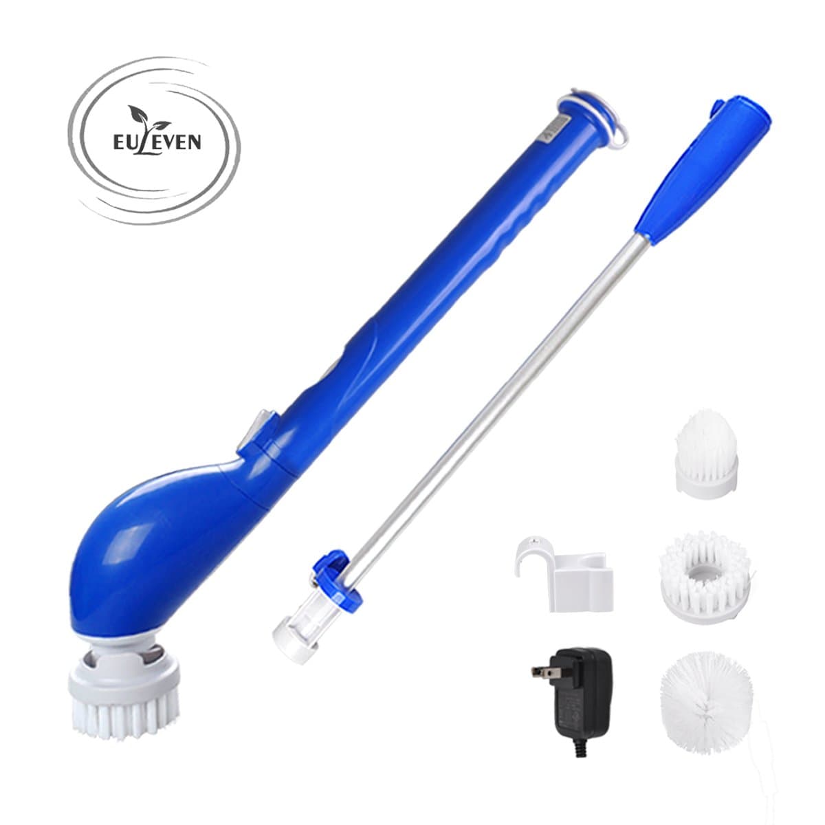 Euleven 3008A Electric Spin Scrubber ，Automatic cleaning brush,Rechargeable Turbo Scrubber，Extensible handle with 3 cleaning brushes,Waterproof IPX4 (blue)