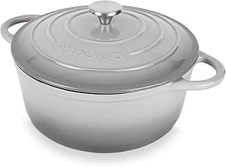 Nuovva Enamelled Cast Iron Dutch Oven Pot with Lid – 6.4 Quart Casserole Dish – Ceramic Dutch Oven for Bread Baking, Roasting, Braising & Stews – Oven Safe up to 500°F – 28cm Grey